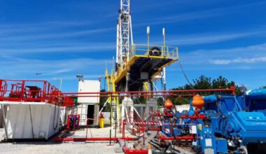 Deep geothermal drilling operation in Cornwall extracting underground heat and lithium-rich brine