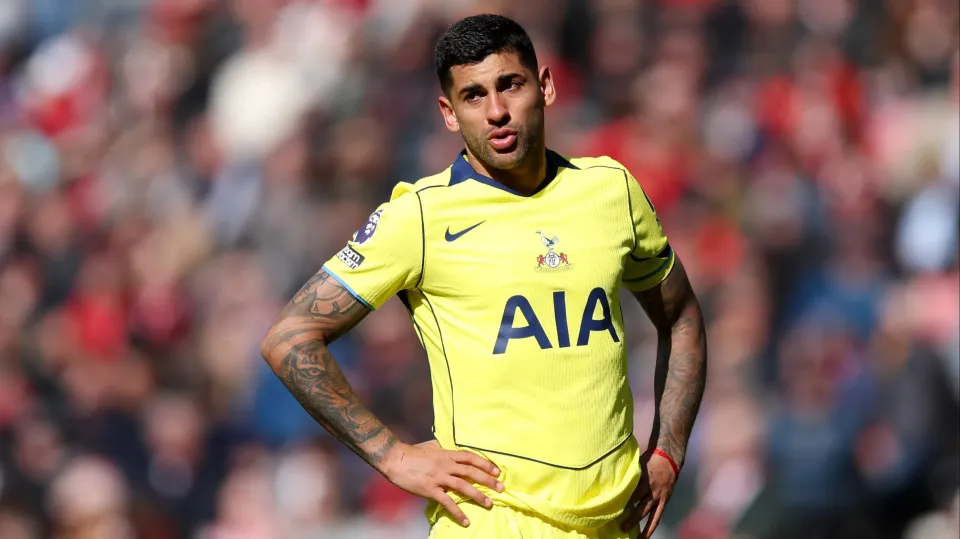 Cristian Romero looks emotional during Tottenham's defeat at Sunderland