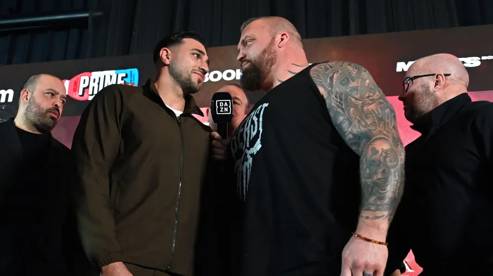 Tommy Fury and Eddie Hall facing off