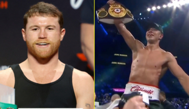 Canelo Alvarez celebrates as teammate becomes two-weight world champion in impressive win