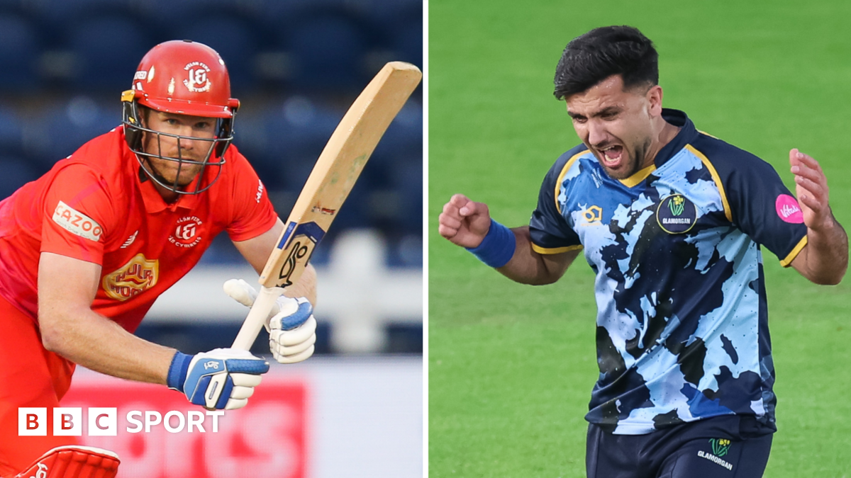 Jimmy Neesham (L) batting and Fazalhaq Farooqi celebrating