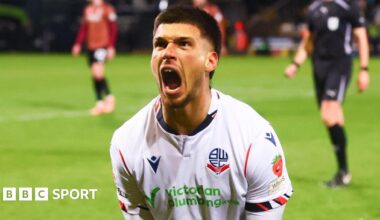 Xavier Simons celebrates scoring for Bolton Wanderers against Bradford City in Thursday's League One play-off semi-final second leg at Valley Parade