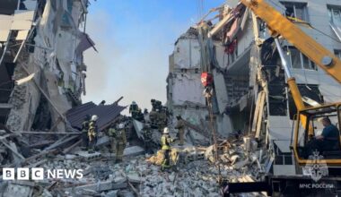 Rescuers work amid debris of a destroyed building in the Russian-occupied town of Starobilsk of eastern Ukraine. Photo: 22 May 2026