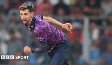 Brad Currie of Scotland in bowling action during the ICC Men's T20 World Cup India & Sri Lanka 2026 match between Scotland and Nepal at Wankhede Stadium on February 17, 2026 in Mumbai, India