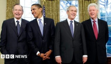 George HW Bush (L-R), Barack Obama, George W Bush and Bill Clinton