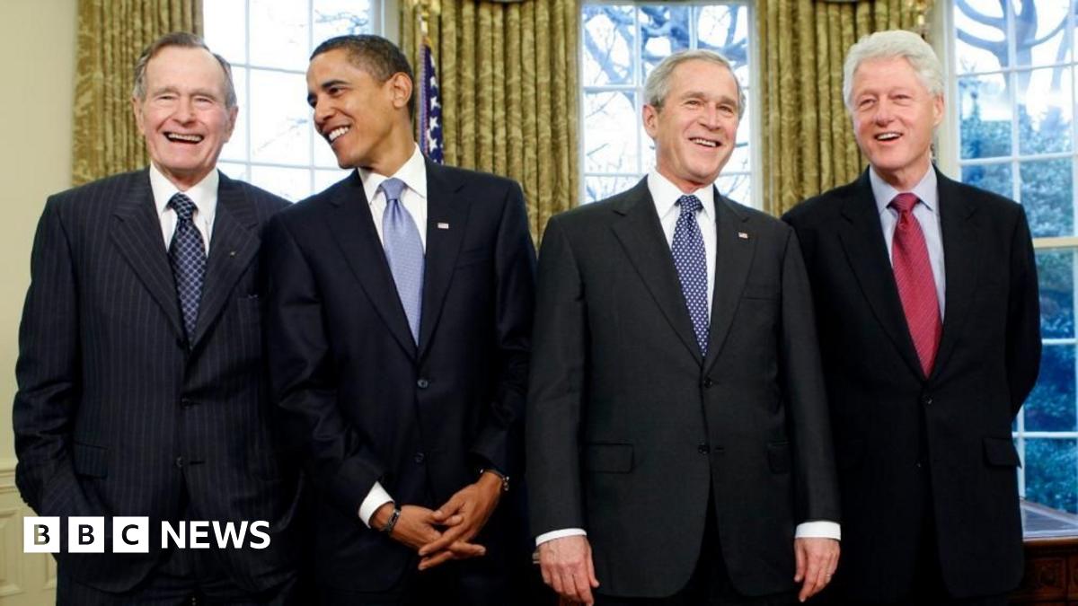 George HW Bush (L-R), Barack Obama, George W Bush and Bill Clinton
