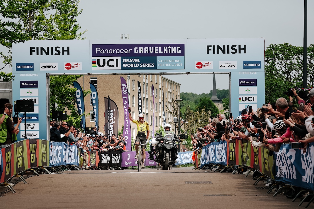 Wout van Aert (Visma- Lease a Bike) claims victory at the Marly Grav UCI Gravel World Series race 2026
