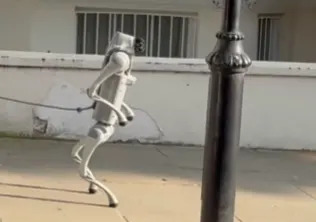 The robot dog goes up on its hind legs (X)