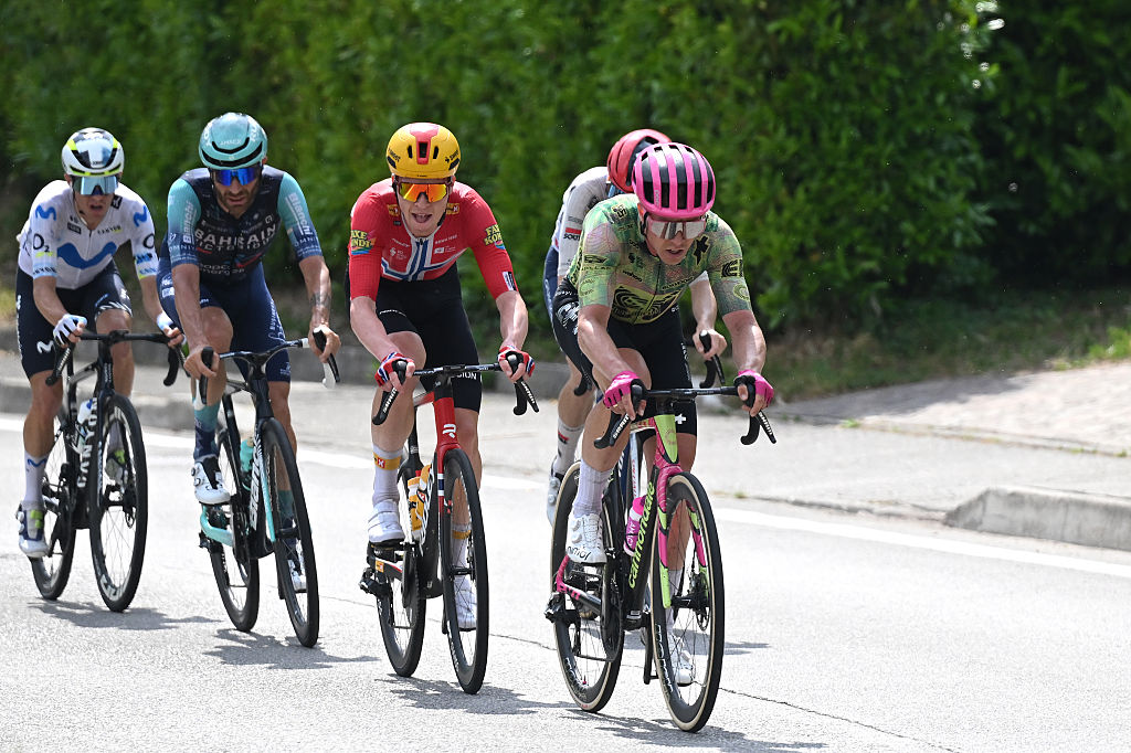 ANDALO , ITALY - MAY 27: Andreas Leknessund of Norway and Team Uno-X Mobility (C) competes in the breakaway during the 109th Giro d&amp;apos;Italia 2026, Stage 17 a 202km stage from Cassano d&amp;apos;Adda to Andalo 1012m / #UCIWT / on May 27, 2026 in Andalo Valtellino, Italy. (Photo by Dario Belingheri/Getty Images)
