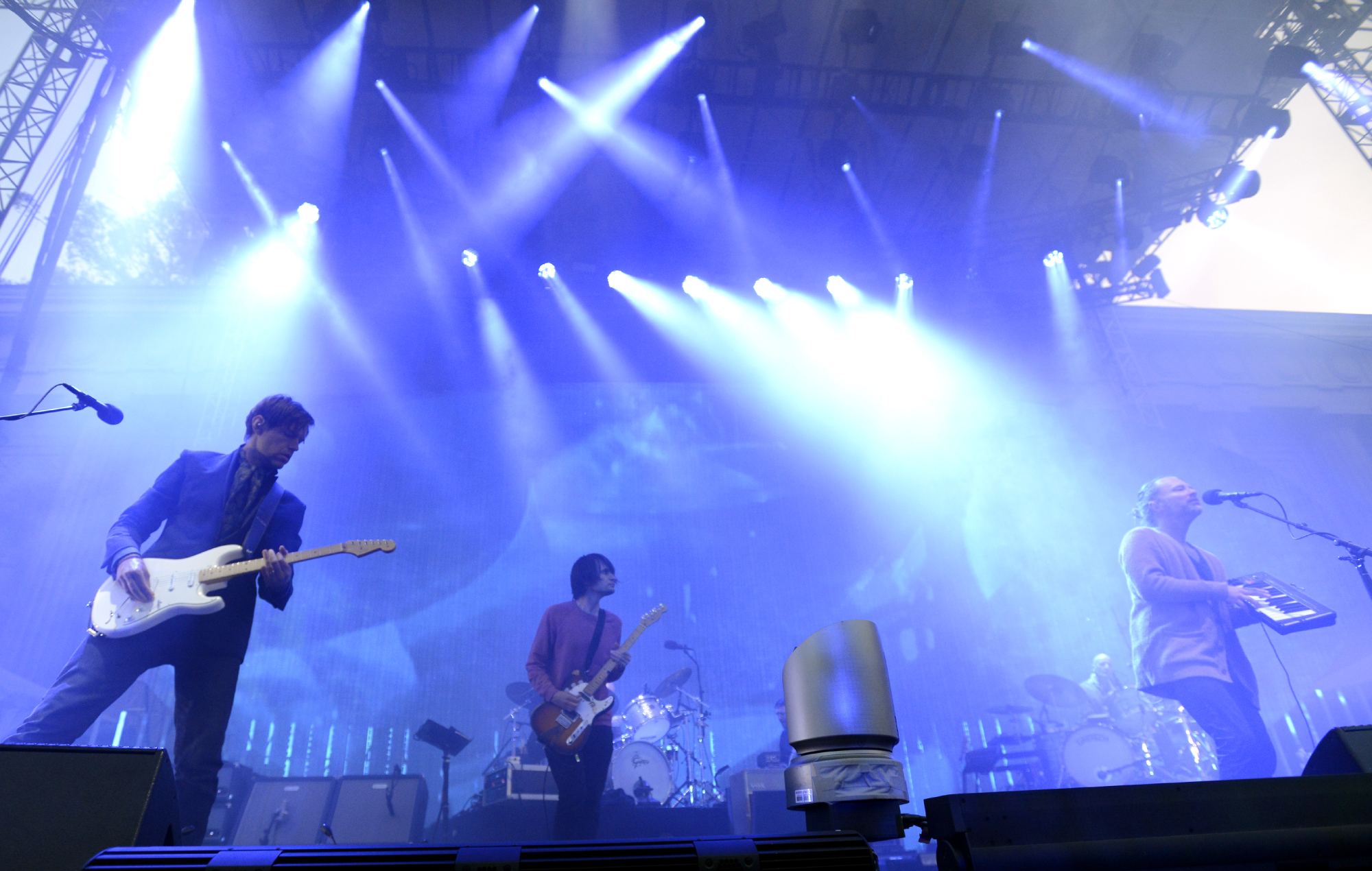 Ed O'Brien, Jonny Greenwood, Philip Selway, and Thom Yorke of Radiohead in 2017 (Photo by Tim Mosenfelder/Getty Images)