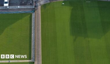 A deep line running across a tennis lawn.