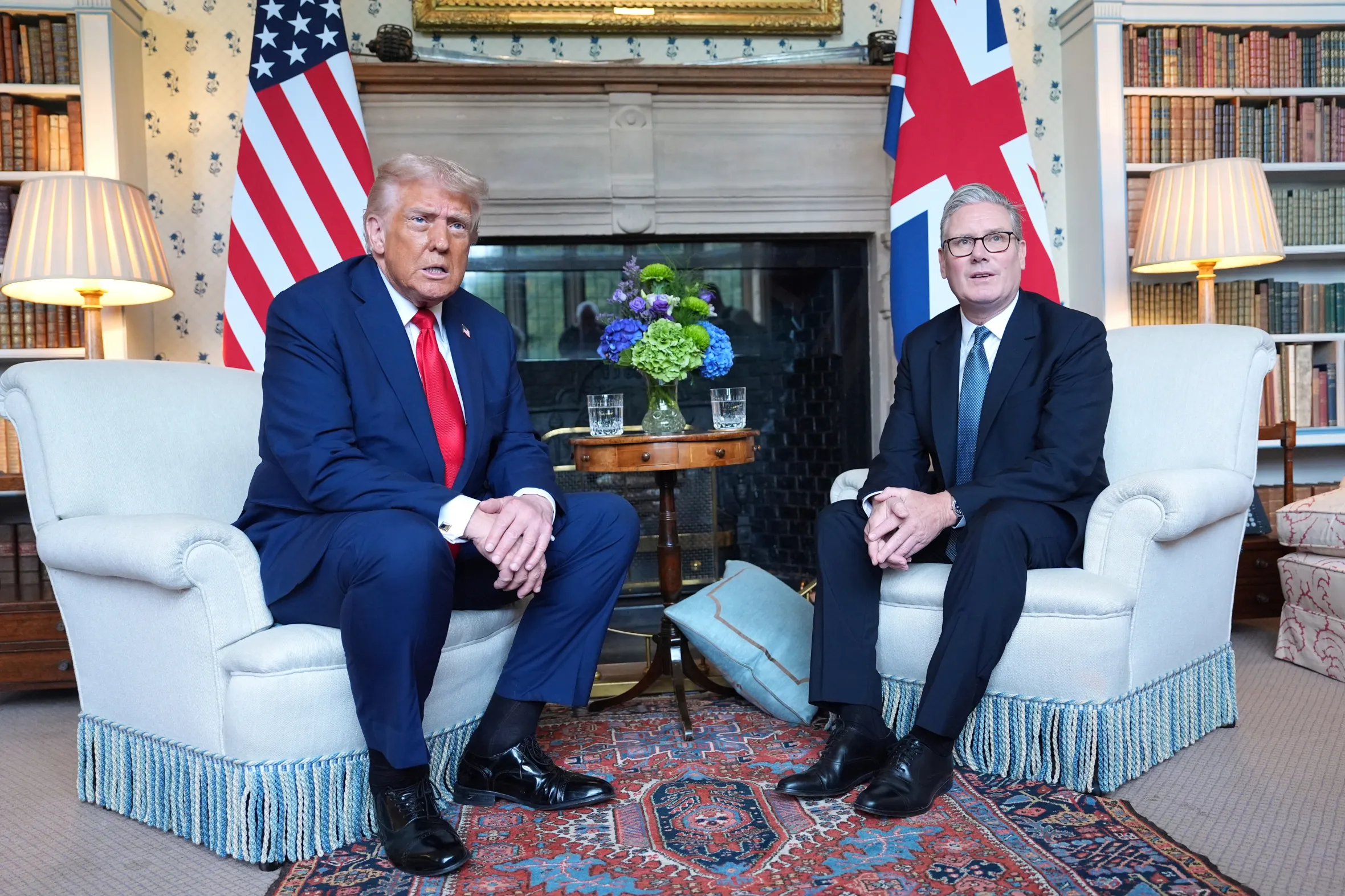 President Donald Trump meets Britain's Prime Minister Keir Starmer at Chequers near Aylesbury, England.