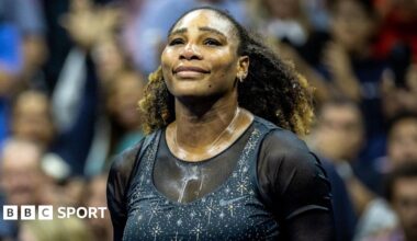 Serena Williams glances upwards during her final match at the 2022 US Open