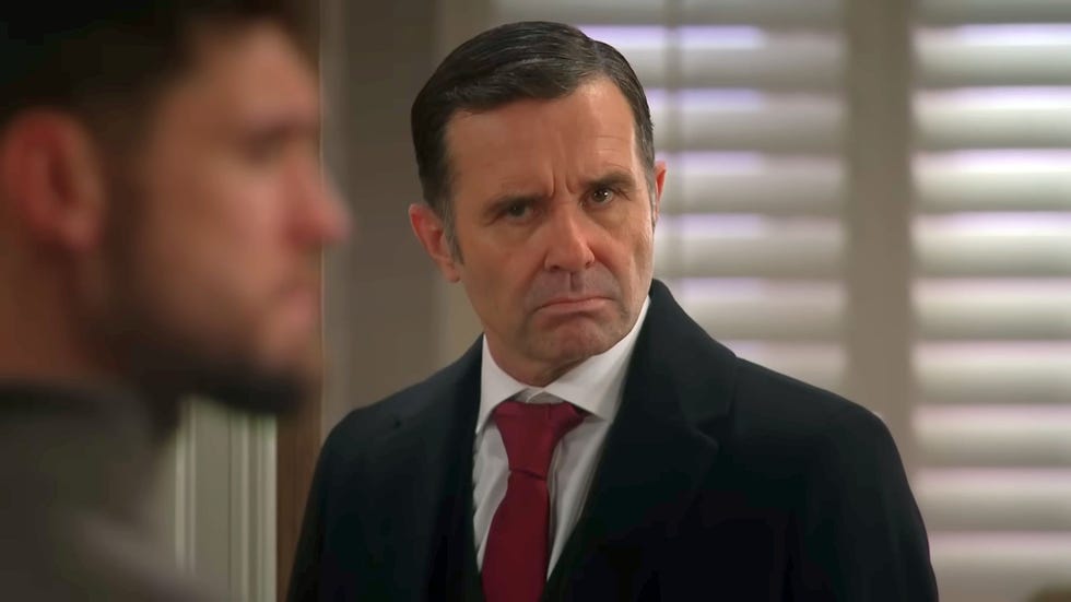Emmerdale Graham Foster emmerdale graham foster in a suit scowling at joe tate
