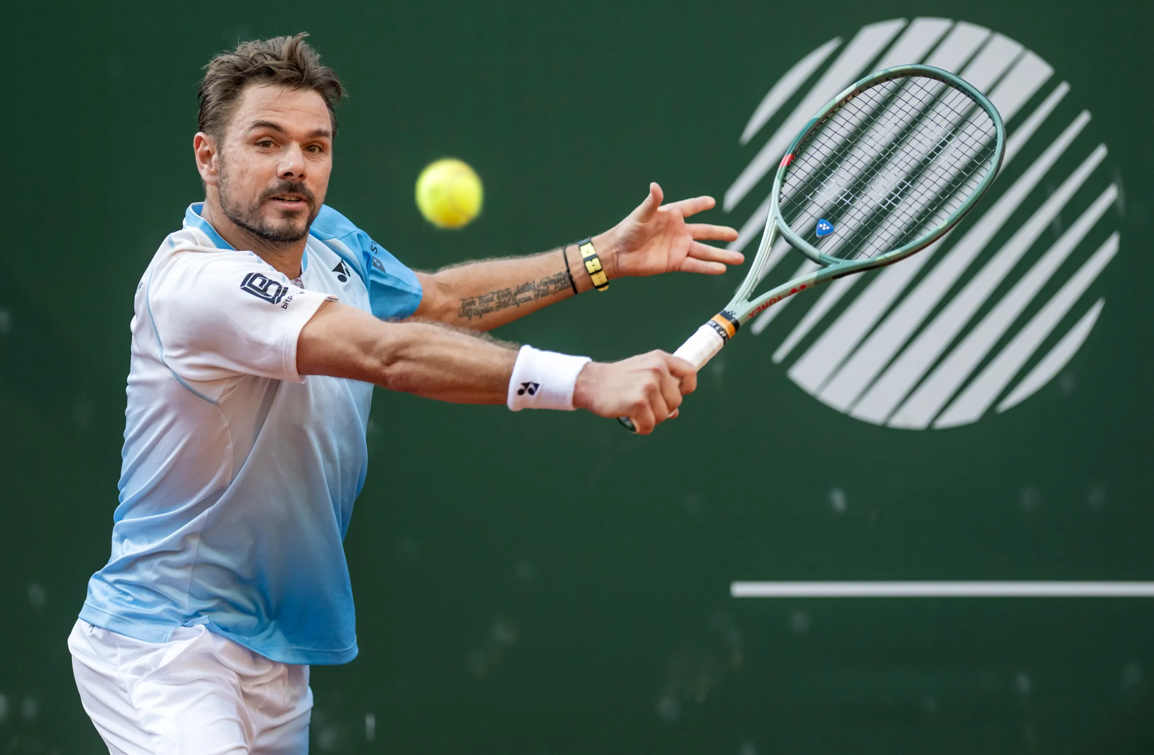 Stan Wawrinka in action during the men's singles round of 16 match at the Geneva Open tennis tournament.