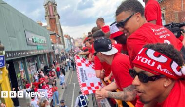 Lincoln City celebrate promotion to Championship with bus parade