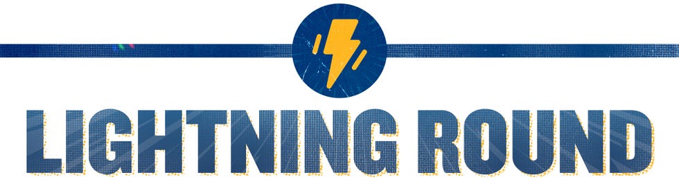 Graphic displaying the phrase 'LIGHTNING ROUND' with a lightning bolt icon. Graphic displaying the phrase 'LIGHTNING ROUND' with a lightning bolt icon.