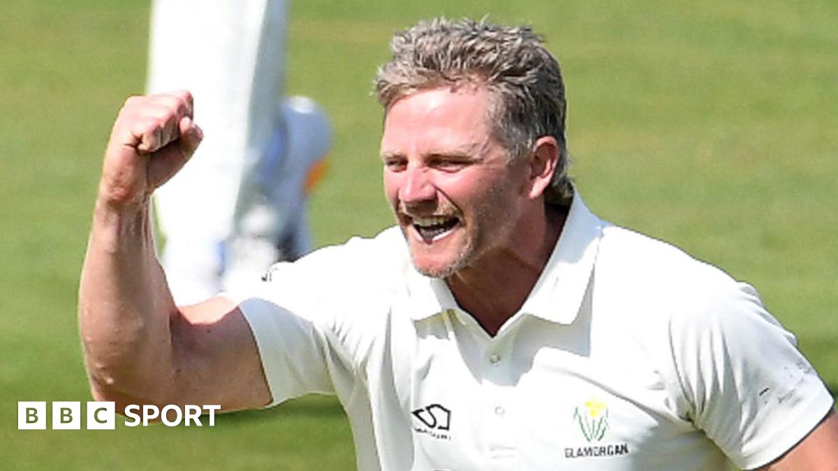 Timm van der Gugten celebrates taking a wicket for Glamorgan
