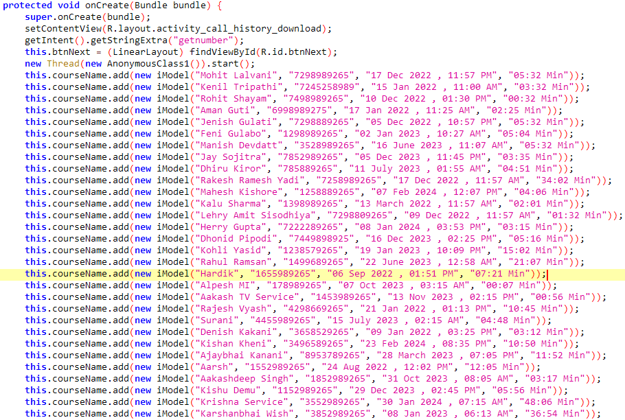 Figure 7. Code responsible for generating messages