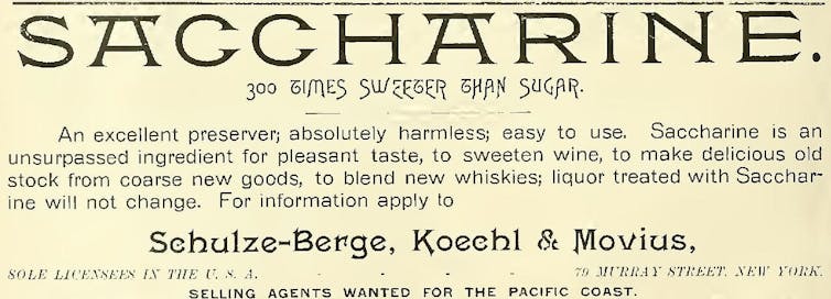 Saccharin ad from 1893.