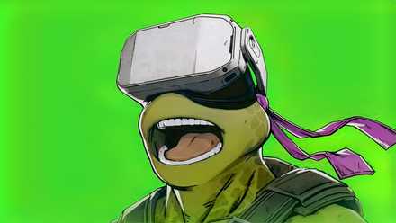 Donatello of the Ninja Turtles wears a VR headset