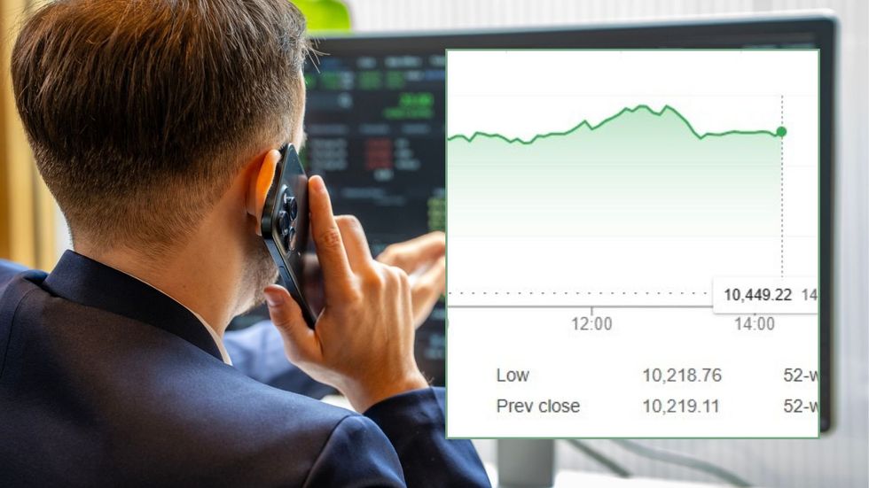 Google Ftse graph and man looking at investments
