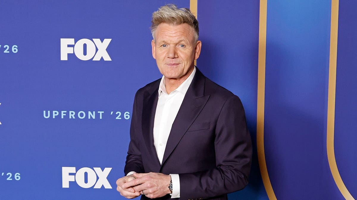 Gordon Ramsay standing at New York City Center during Fox Upfronts event