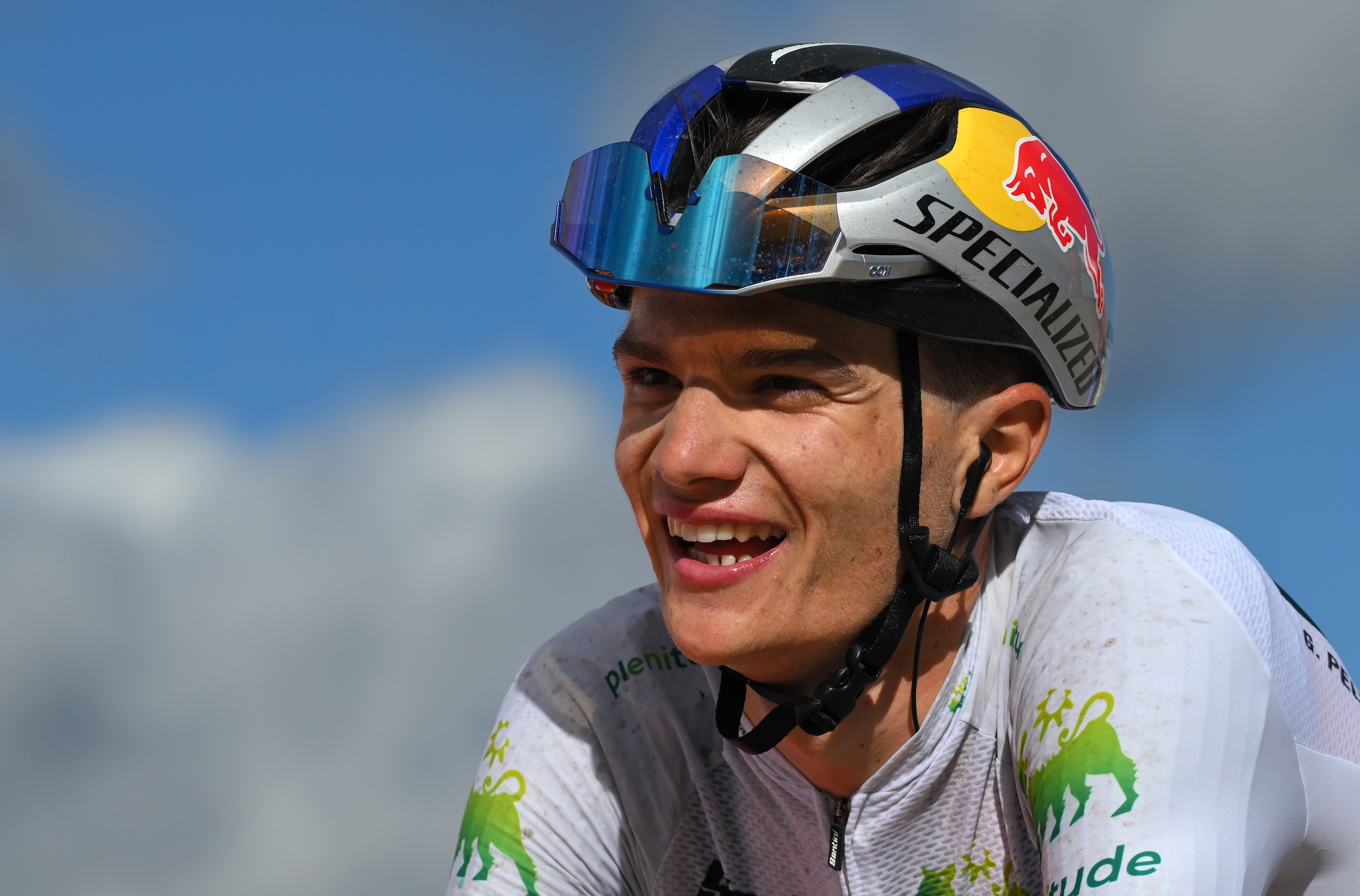Giulio Pellizzari of Italy and Team Red Bull - BORA - hansgrohe - White Best Young Rider Jersey celebrates at finish line as stage winner during the La Vuelta - 80th Tour of Spain 2025, Stage 17 (Photo by Tim de Waele/Getty Images)