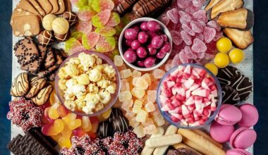 Aerial view of a selection of sweets on a table