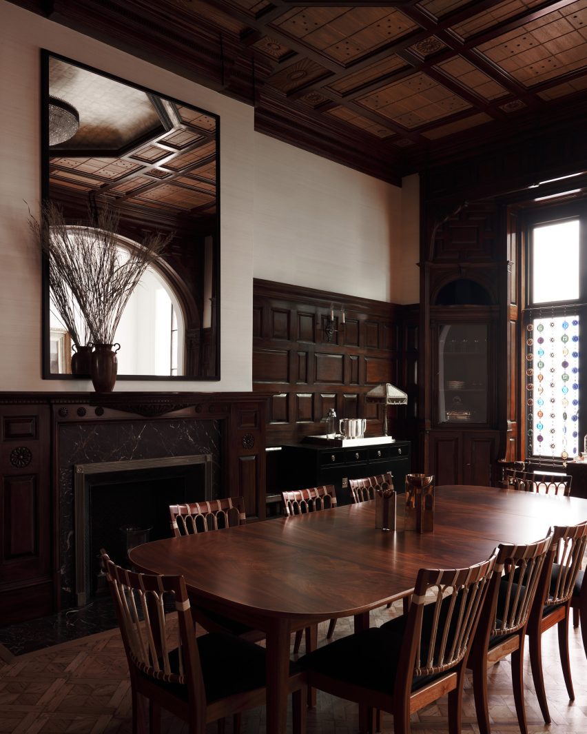 A Stanford White-designed salon with Cuban mahogany panelling and oak ceilings