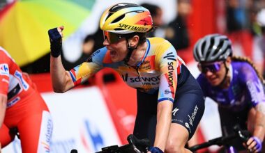 ASTORGA, SPAIN - MAY 07: Mischa Bredewold of Netherlands and Team SD Worx - Protime celebrates at finish line as stage winner during the 12th La Vuelta Femenina 2026, Stage 5 a 119.6km stage from Leon to Astorga / #UCIWWT / on May 07, 2026 in Astorga, Spain. (Photo by Szymon Gruchalski/Getty Images)