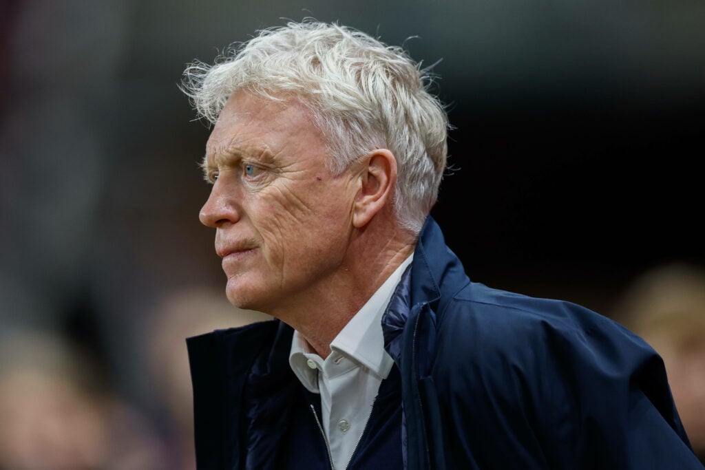 Everton manager David Moyes looks out across the pitch.