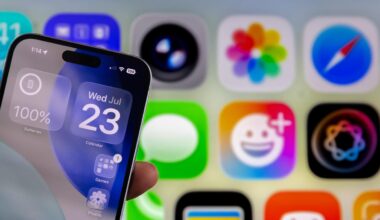 An iPhone with clear icons in front of a background of multiple app icons.