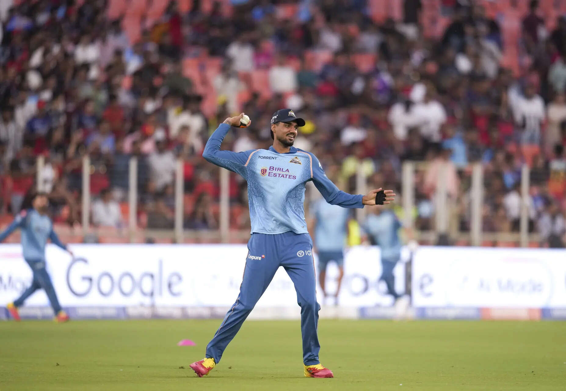 Gujarat Titans' Gurnoor Singh Brar during a warm-up session before an Indian Premier League (IPL) 2026 T20 cricket match between Gujarat Titans and Royal Challengers Bengaluru, in Ahmedabad, Gujarat. (PTI Photo) IPL 2026: GT vs RCB