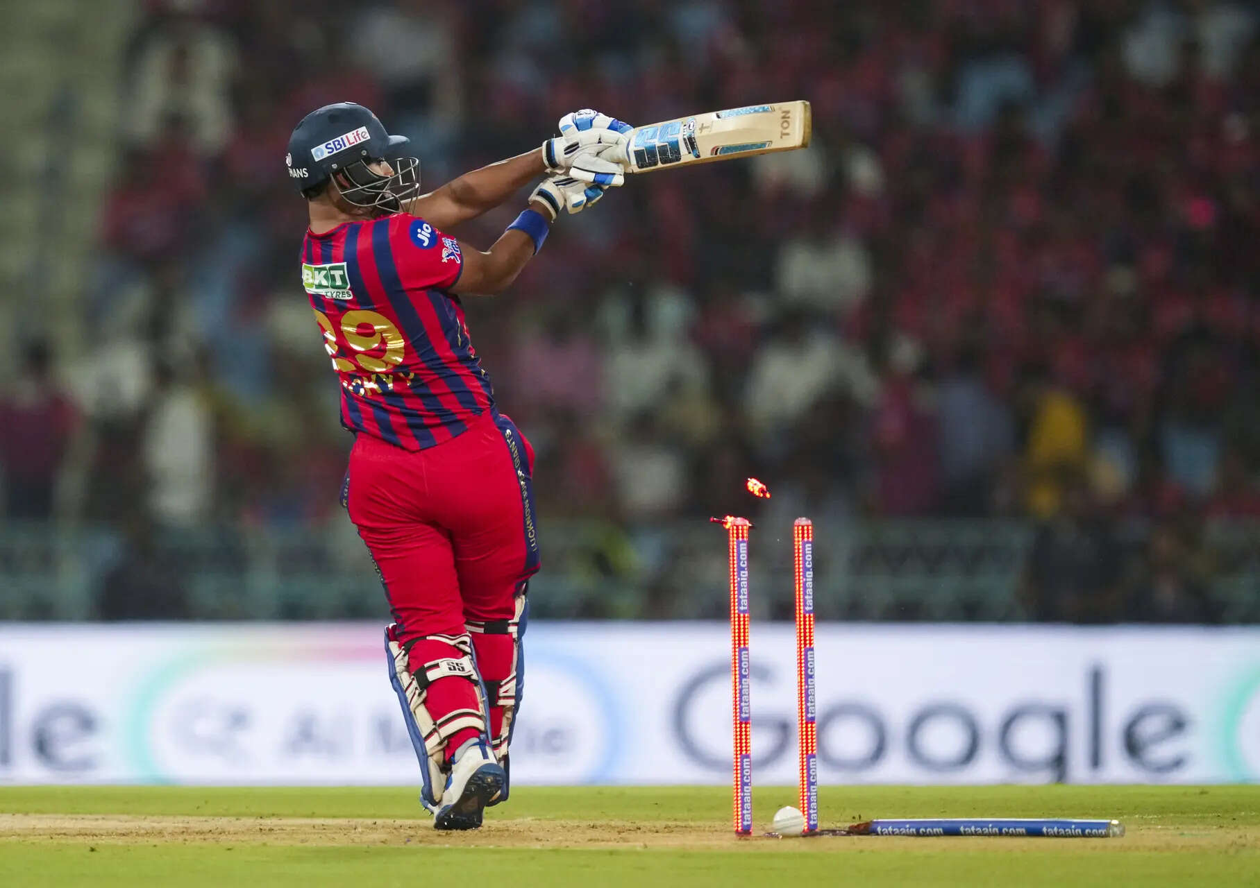 Lucknow: Lucknow Super Giants' Nicholas Pooran gets bowled by Punjab Kings' Marco Jansen during an Indian Premier League (IPL) 2026 T20 cricket match (PTI Photo/Atul Yadav) IPL 2026: LSG vs PBKS