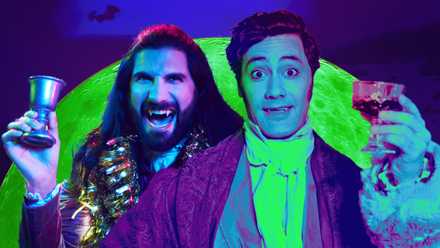 Kayvan Novak and Taika Waititi as their characters from What We Do in the Shadows