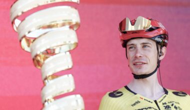 Team Visma Lease a Bike Danish rider Jonas Vingegaard looks on during the presentation of the teams prior the 3nd stage of the Giro d'Italia 2026 - Tour of Italy cycling race between Plovdiv and Sofia, Bulgaria, on May 10, 2026. (Photo by Luca Bettini / AFP via Getty Images)