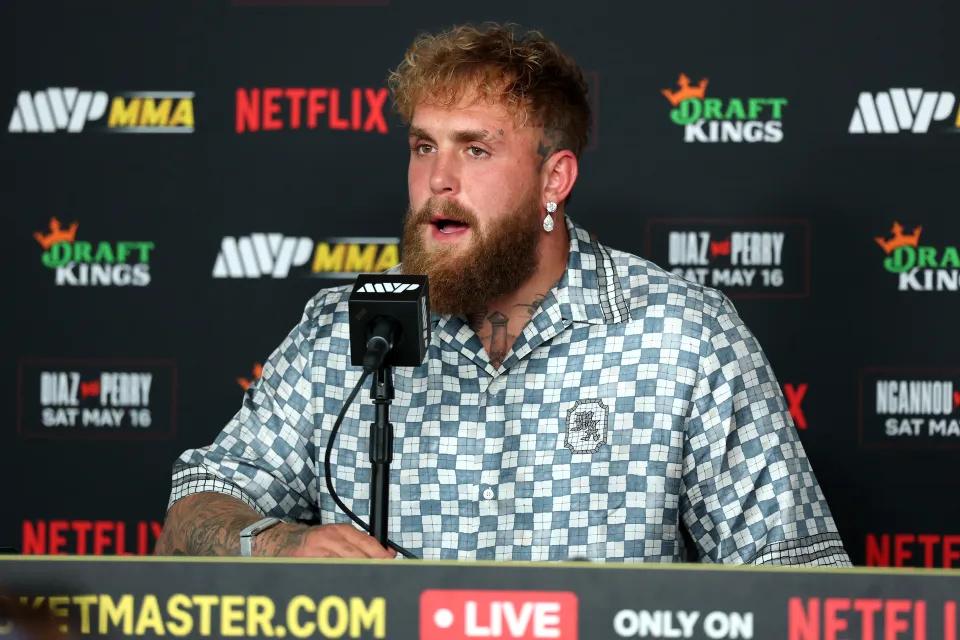 Jake Paul talking at a press conference