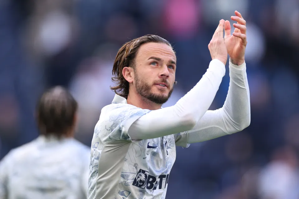 James Maddison warms up for Tottenham