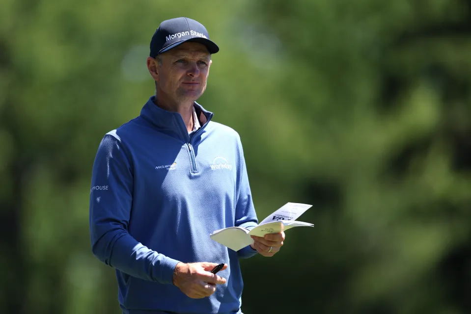 Justin Rose of England looks on during a practice round prior to the PGA Championship