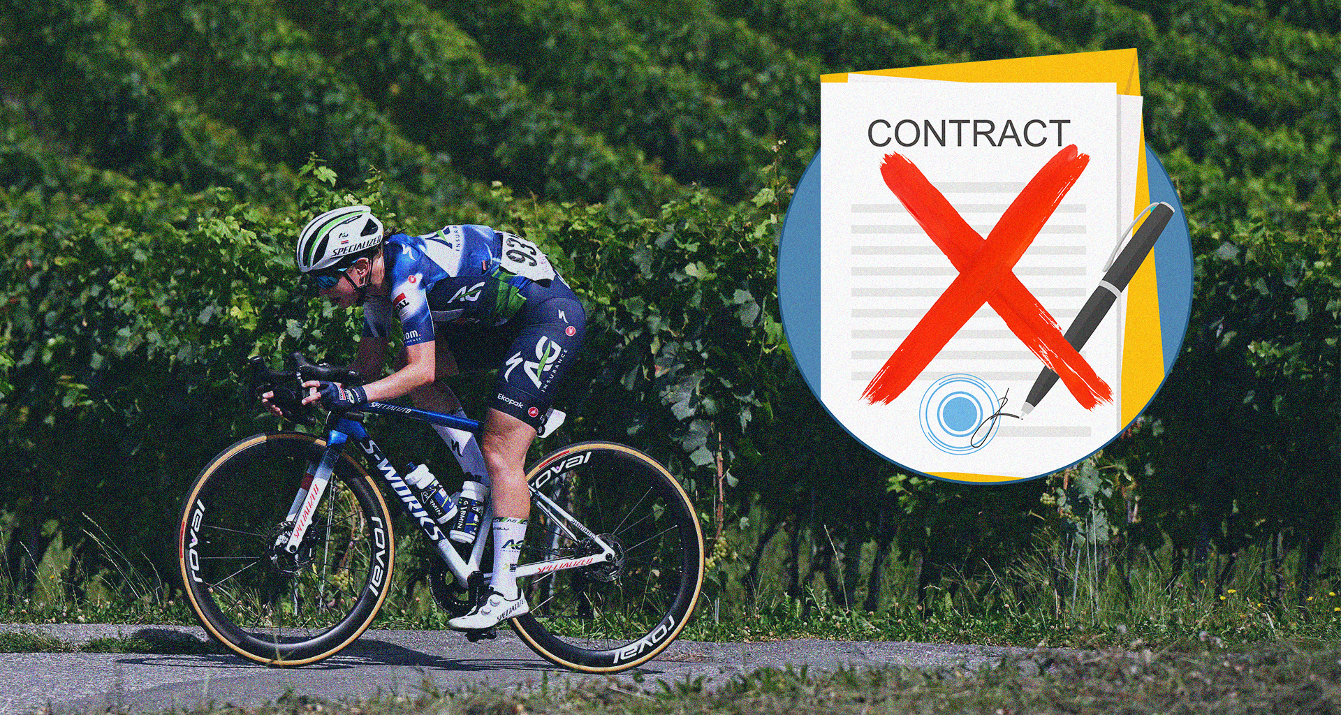 Julia Borgstrom riding for AG Insurance Soudal during the 2025 season, with contract imagery alongside her.
