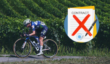 Julia Borgstrom riding for AG Insurance Soudal during the 2025 season, with contract imagery alongside her.