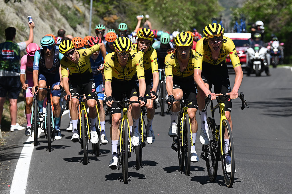 PILA - GRESSAN, ITALY - MAY 23: Tim Rex of Belgium and Team Visma | Lease a Bike leads the peloton during the 109th Giro d&amp;apos;Italia 2026, Stage 14 a 133km stage from Aosta to Pila - Gressan 1789m / #UCIWT / on May 23, 2026 in Pila - Gressan, Italy. (Photo by Tim de Waele/Getty Images)