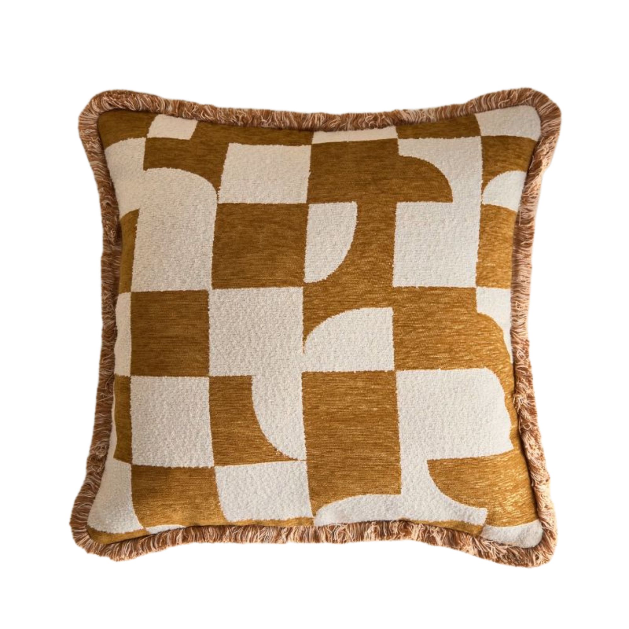 M&amp;S, Chenille Geometric Jacquard Fringed Cushion
