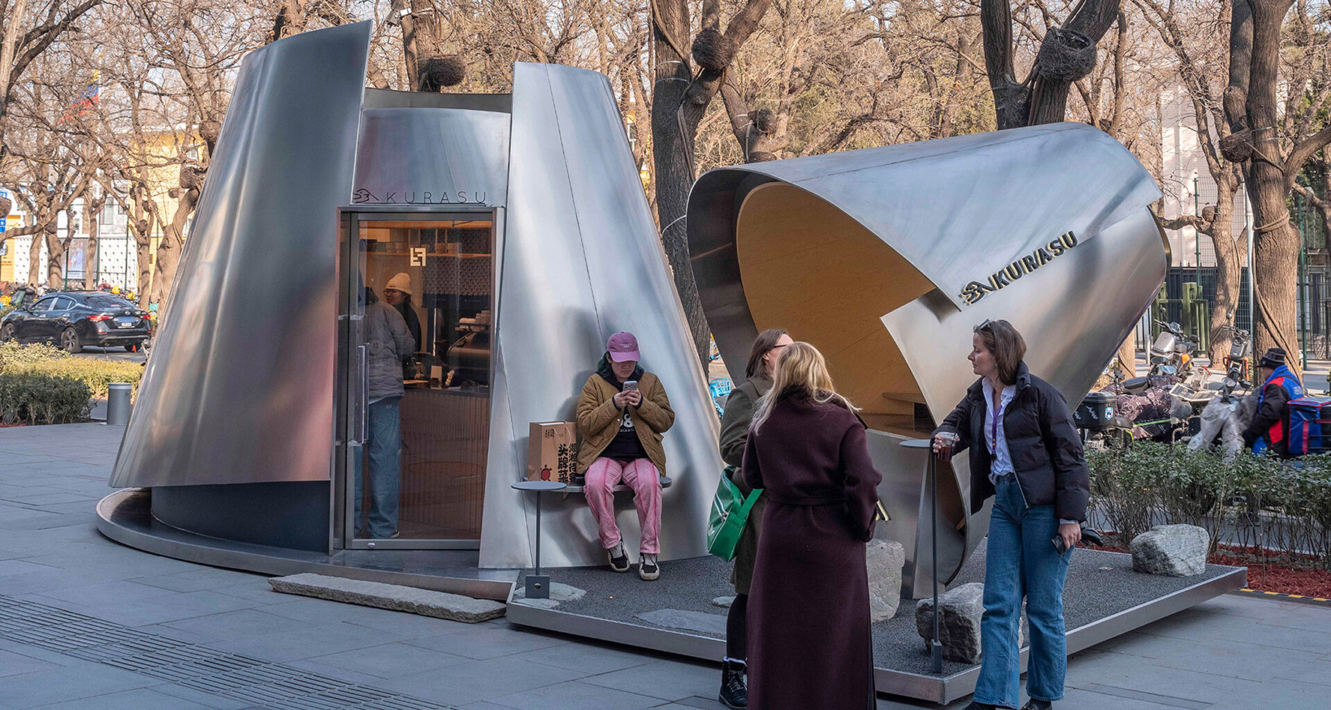 Atelier L models conical cafe pop-up in Beijing on coffee drippers
