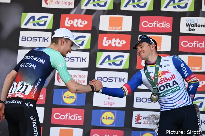 Paul Seixas and Remco Evenepoel at the 2026 Liège-Bastogne-Liège
