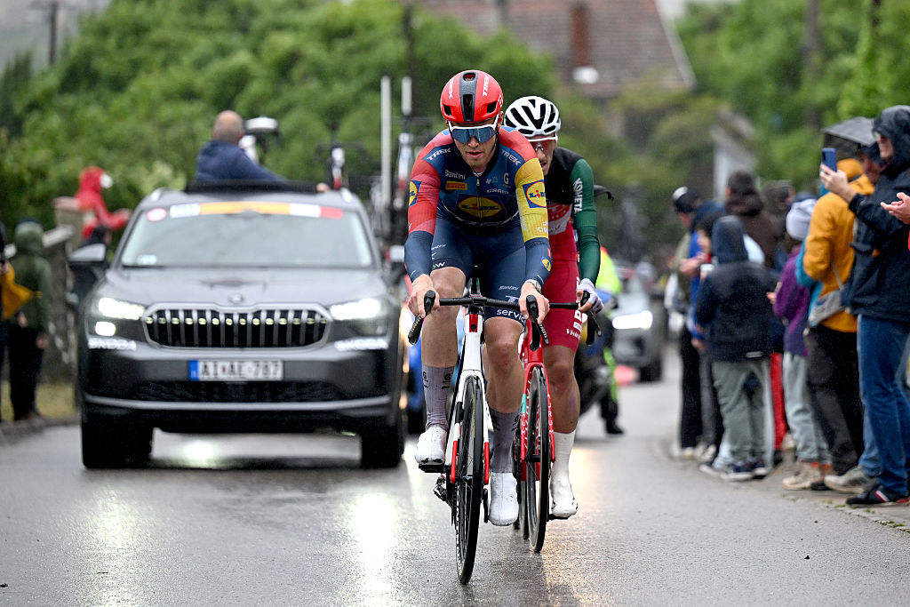 PECS, HUNGARY - MAY 16: Jakob Soderqvist of Sweden and Team Lidl - Trek competes in the breakaway during the 47th Tour of Hungary 2026, Stage 4 a 188.2km stage from Mohacs to Pecs 378m on May 16, 2026 in Pecs, Hungary. (Photo by Luc Claessen/Getty Images)