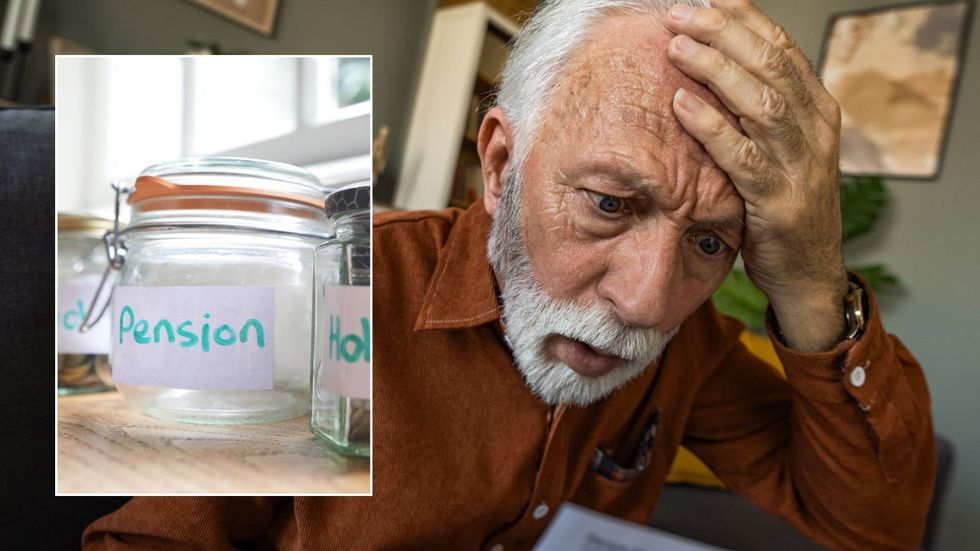 Man looking at letter and pension pot empty
