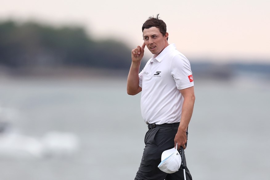 Matt Fitzpatrick addresses the crowd after taking the winner's share of the RBC Heritage prize money.