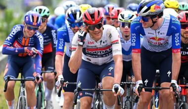 VELIKO TARNOVO, BULGARIA - MAY 09: (L-R) Jasper Stuyven of Belgium and Team Soudal Quick-Step and Mick van Dijke of Netherlands and Team Red Bull - BORA - hansgrohe compete during the 109th Giro d&amp;apos;Italia 2026, Stage 2 a 221km stage from Burgas to Veliko Tarnovo / #UCIWT / on May 09, 2026 in Veliko Tarnovo, Bulgaria. (Photo by Tim de Waele/Getty Images)
